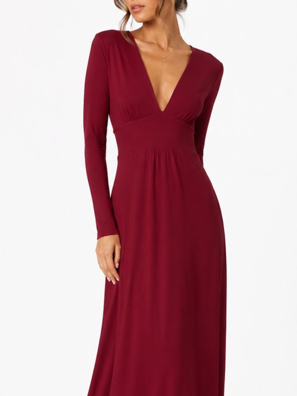 AYM London Berry Red Corset Back Long Sleeve Maxi Dress Medium Wedding Guest
